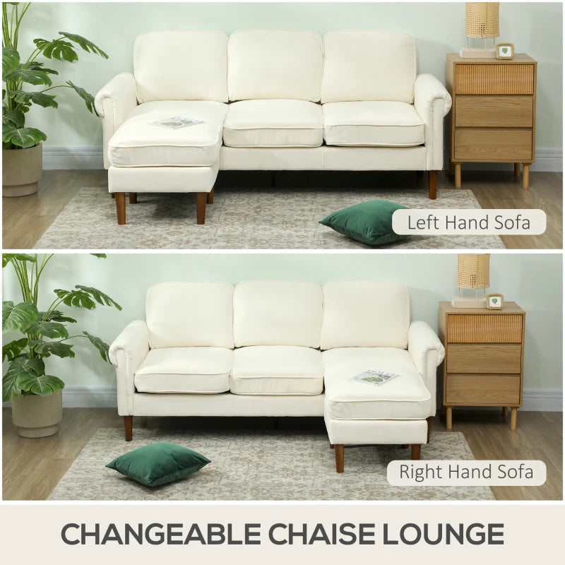 L Shape Sofa, Modern Sectional Couch with Changeable Chaise Lounge, Wooden Legs, Corner Sofa for Living Room, Cream
