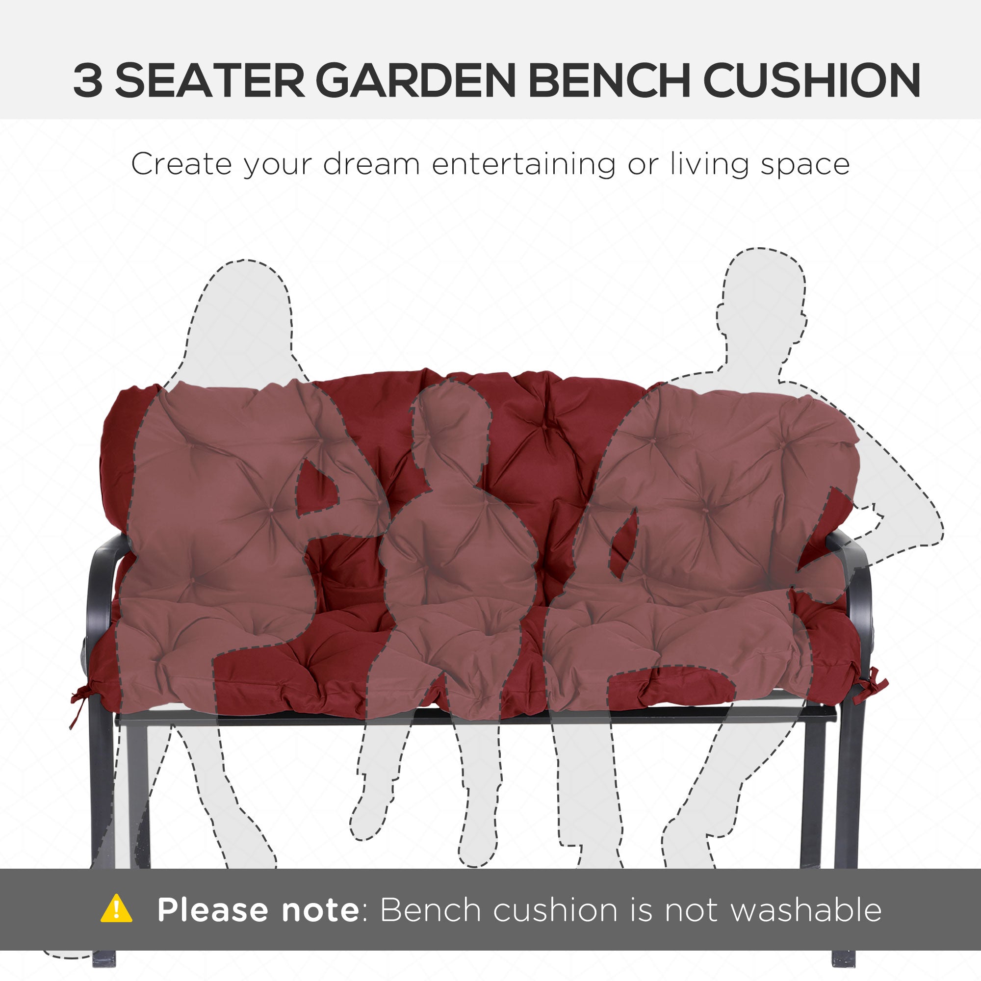 Outsunny 3 Seater Outdoor Seat Pads Bench Swing Chair Replacement Cushions Backrest for Patio Garden, Wine Red 