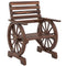 Wood Outdoor Patio Chair, Lounge Chair with Wagon Wheel Armrests, Slatted Wide Seat, Slanted Backrest, Carbonized