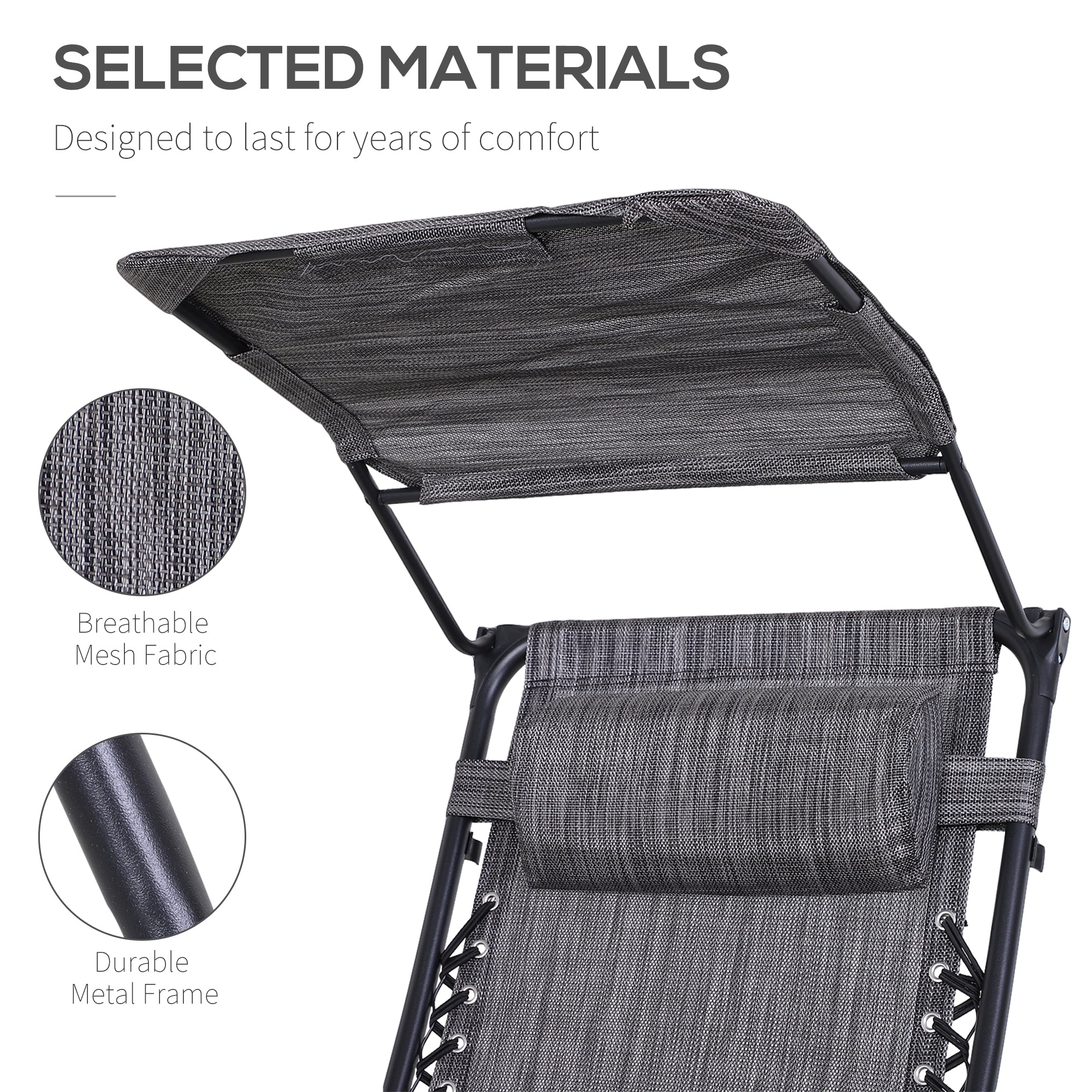 Outsunny Zero Gravity Outdoor Recliner Chair with Canopy Shade Cupholder Side Tray Dark Grey 