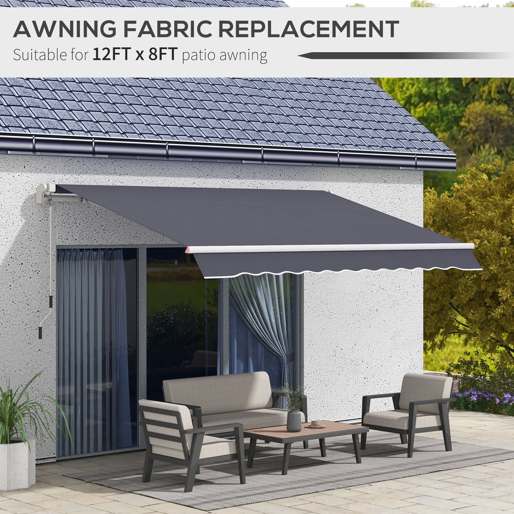 Outsunny Retractable Awning Canopy: 11'x8' Grey Fabric Replacement for Outdoor UV Blocking Sunshade 