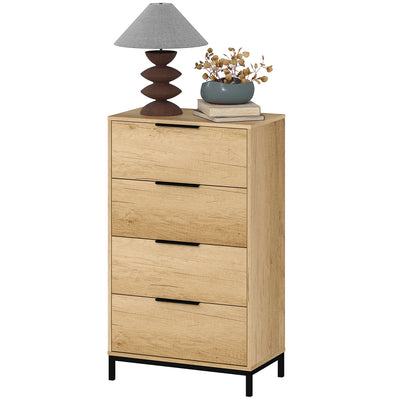 HOMCOM Dresser for Bedroom, 4 Drawer Dresser Tower, Chest of Drawers for Hallway, Entryway, Closet, Natural 