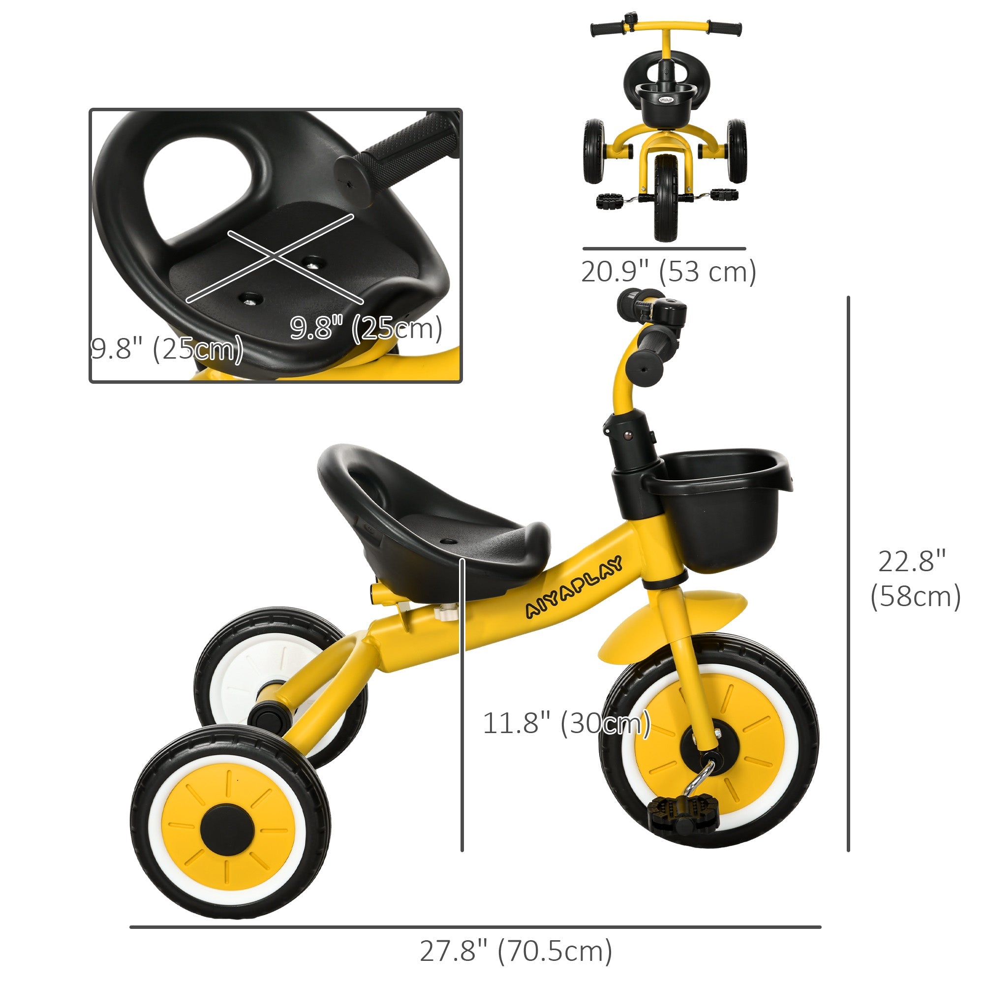 Qaba Pedal Power: Adjustable Toddler Tricycle with Basket, Bell, 2-5 Years, Yellow for Girls and Boys 