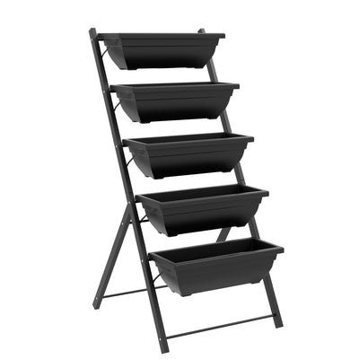 Outsunny 5-Tier Raised Garden Bed with 5 Planter Box, Outdoor Plant Stand Grow Containers with Leaking Holes, Black 