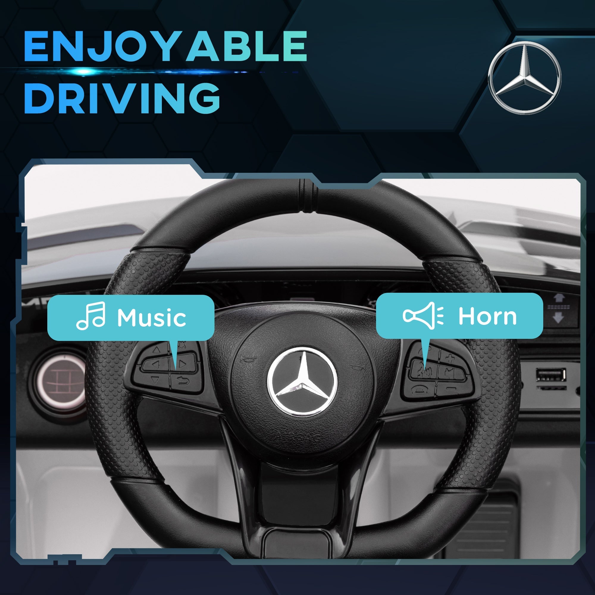 Qaba Mercedes-Benz AMG GTR Licensed 12V Battery Powered Kids Electric Car w/ Remote, Soft Start, Lights, Music Horn White 