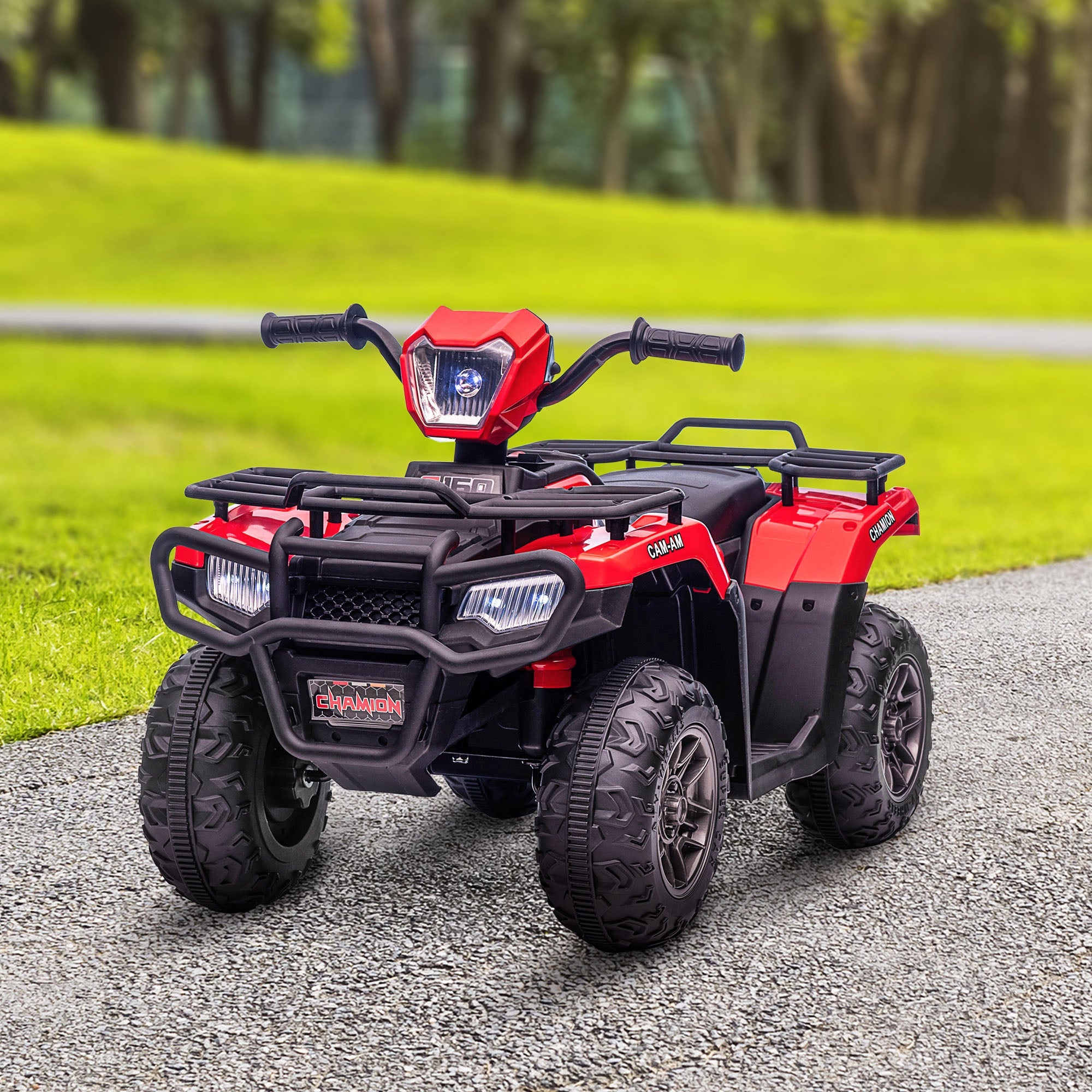 Aosom Kids ATV: 12V, 4 Wheeler Quad, Battery Powered, Music, LED Lights, Treaded Tires, 3-5 Years, Red 