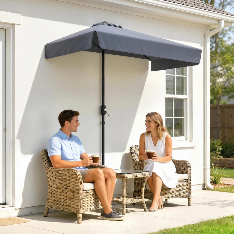 7.5ft Half Umbrella Semi Patio Parasol with Crank Handle, Top Vent for Garden, Balcony- NO BASE INCLUDED, Dark Blue