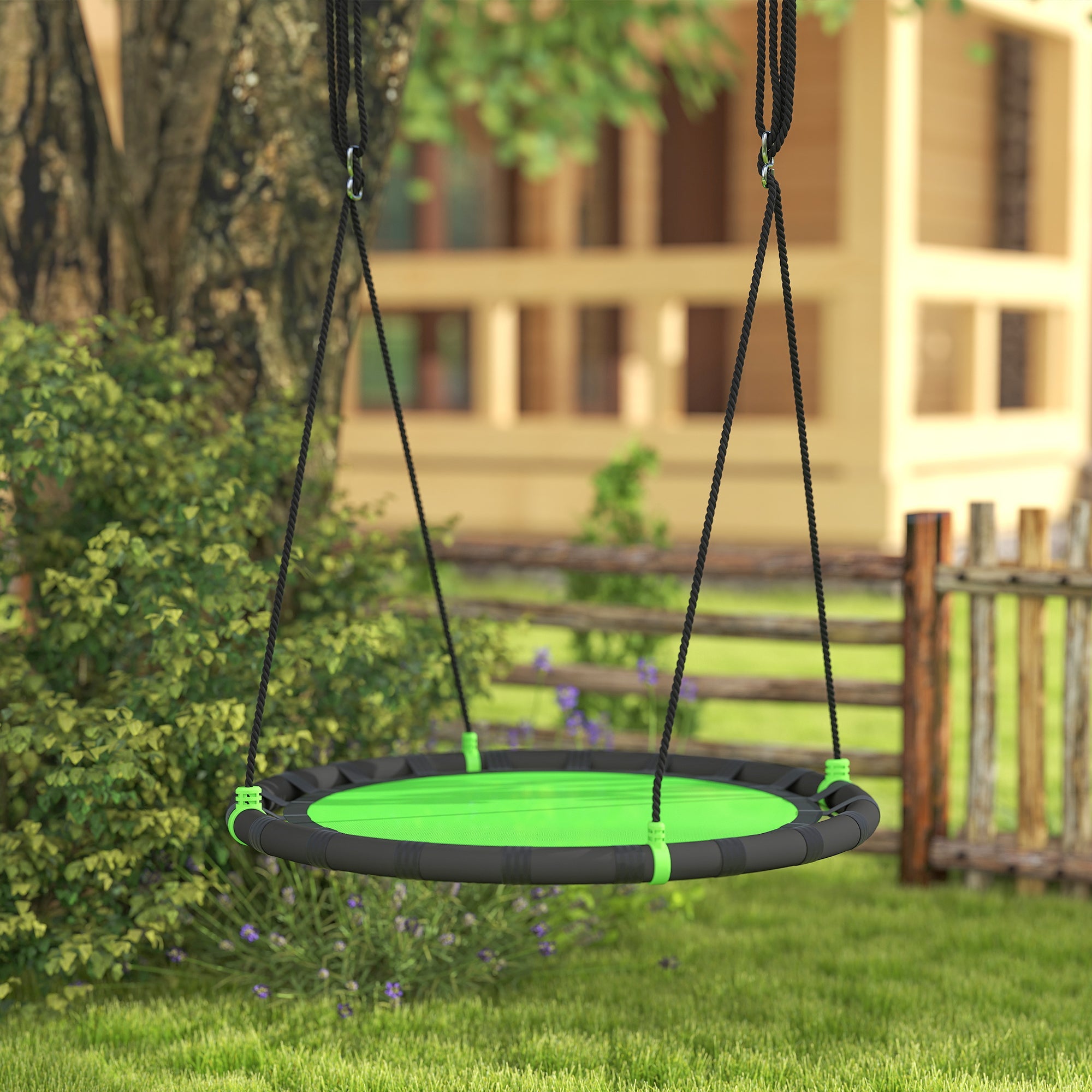 Qaba 39 inch Saucer Tree Swing Set for Kids with Adjustable Hanging Ropes for Outdoor, Backyard, Green 