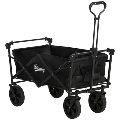 Outsunny Steel Frame Folding Garden Cart, Collapsible Wagon Cart with Removable Canopy, Telescopic Handle and Carrying Bag 