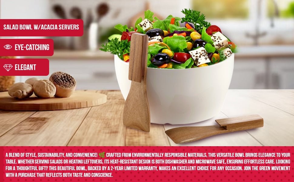 Salad Set Bowl With Acacia Servers 
