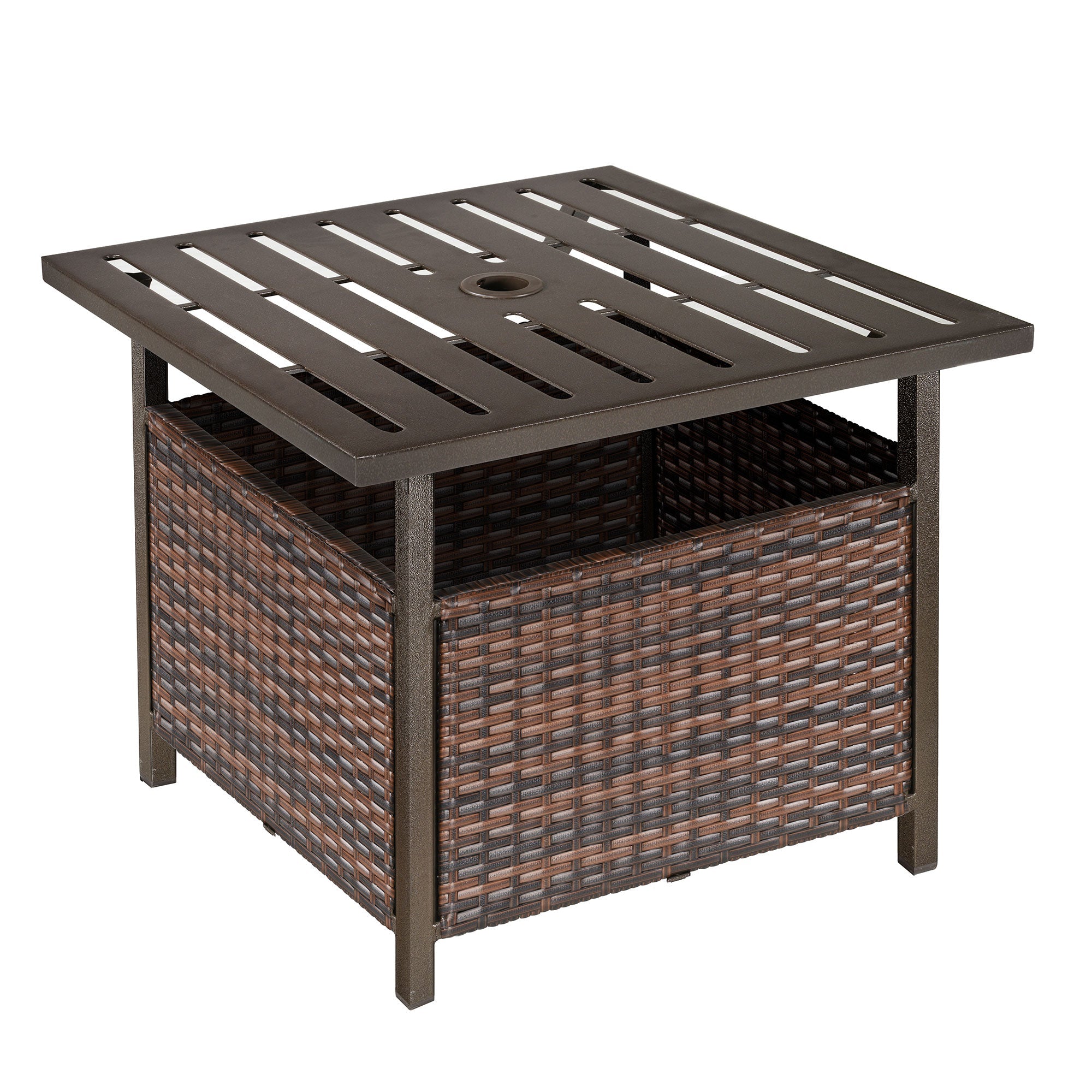 Outsunny Rattan Wicker Patio Coffee Table Outdoor Furniture with Umbrella Hole for Garden Backyard Brown 