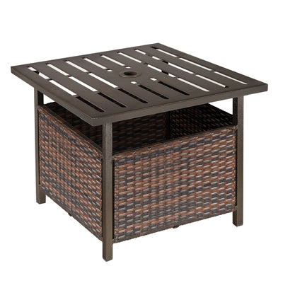 Outsunny Rattan Wicker Patio Coffee Table Outdoor Furniture with Umbrella Hole for Garden Backyard Brown 