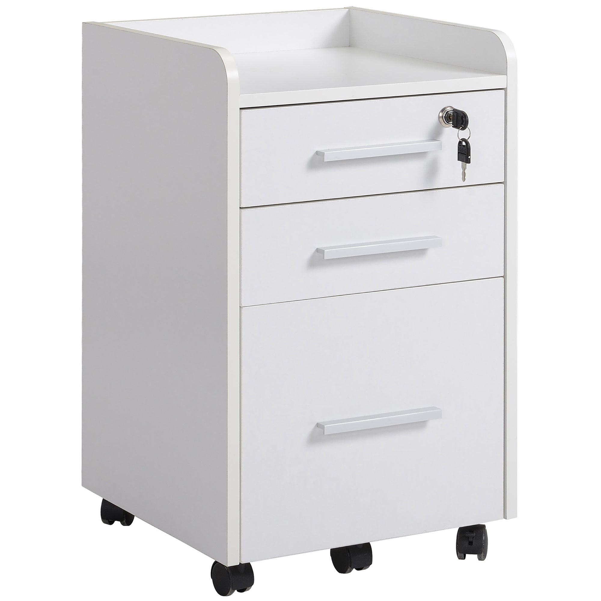 HOMCOM Mobile Filing Cabinet: 3-Drawer Vertical Unit with Lock & Wheels for Letter/Legal Docs, White 
