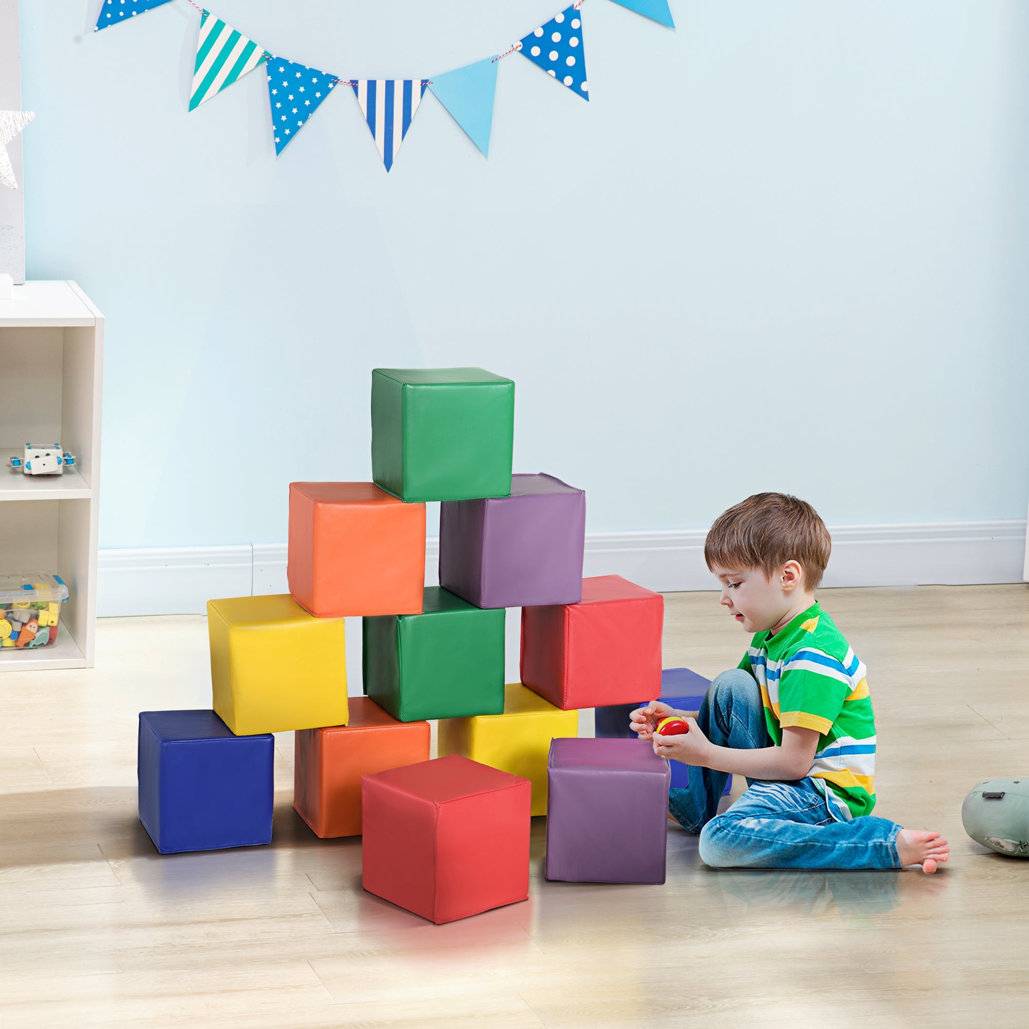Soozier 12-Piece Soft Stacking Blocks: Non-Toxic Foam Building Blocks for Toddlers, Babies 