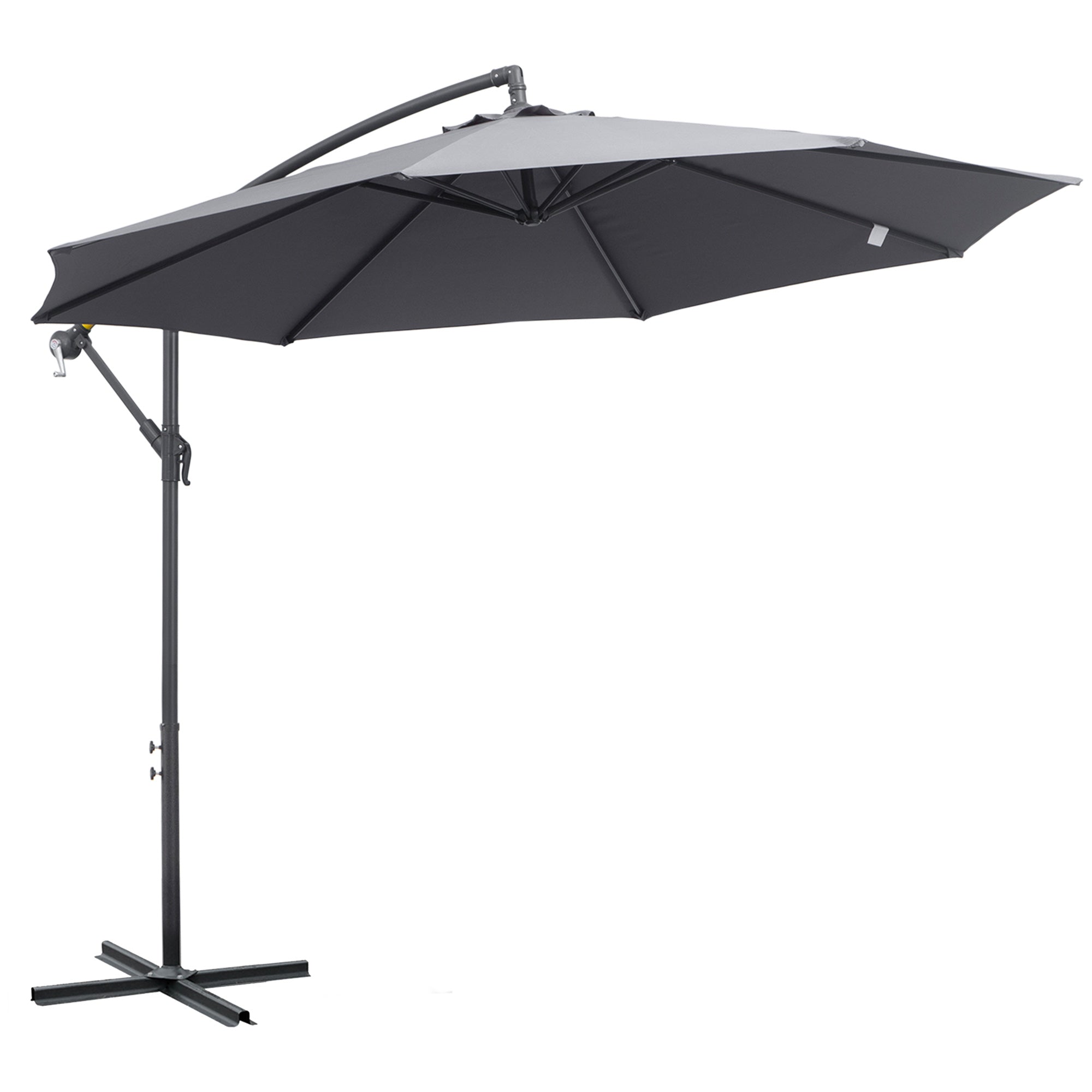 Outsunny Banana Hanging Rattan Umbrella Set: 10ft Cantilever Patio Sun Parasol with Base, Grey 