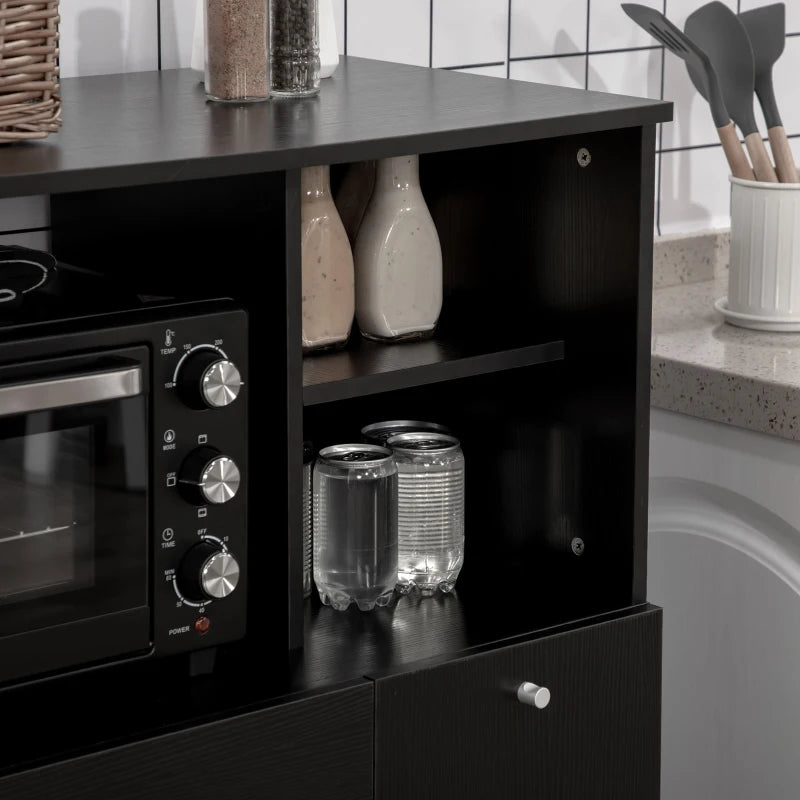 Compact Kitchen Pantry Buffet Server Hutch Storage Cabinet  with Microwave Oven Stand Drawer and Shelves, Black