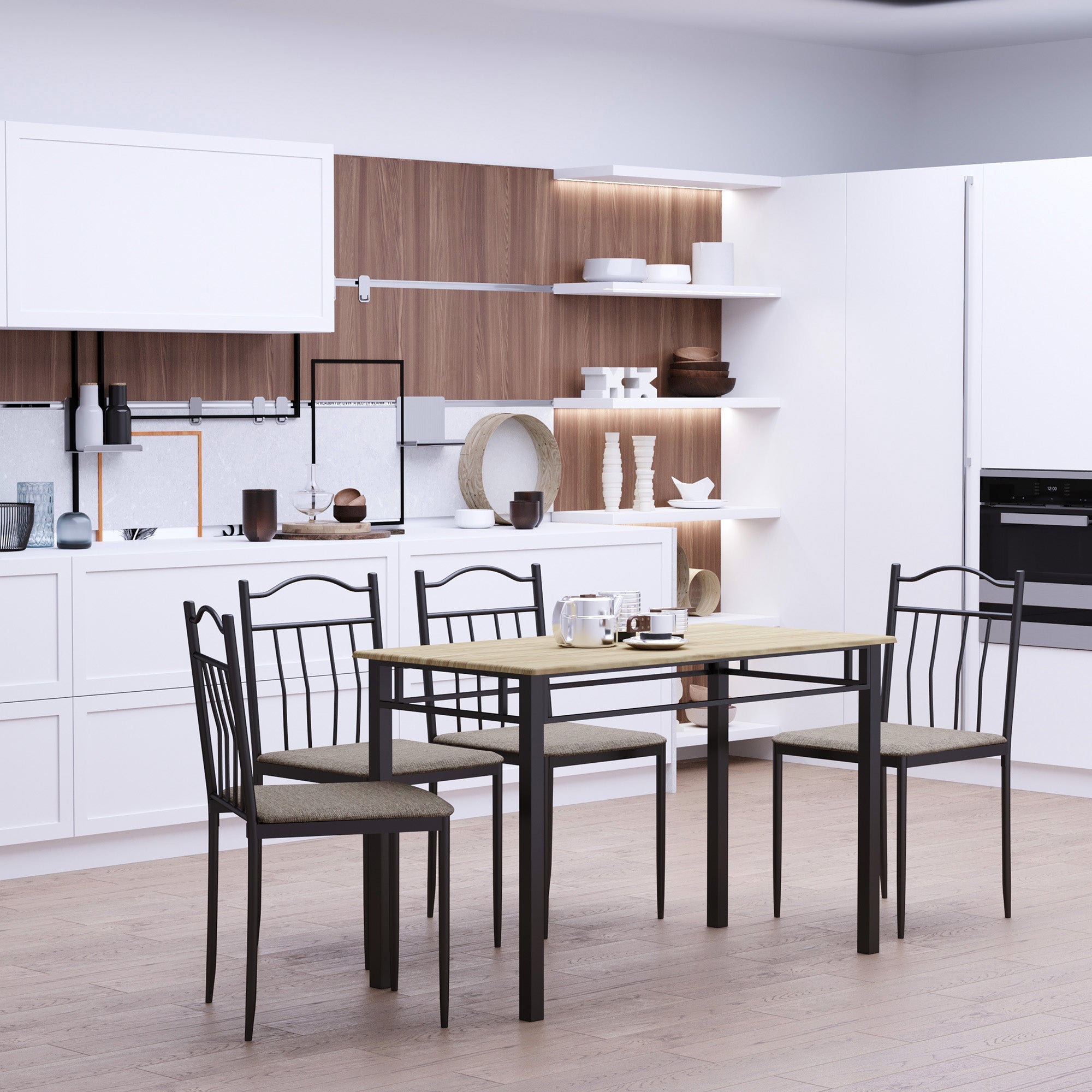 HOMCOM 5-Piece Dining Delight: Wood Color Table, 4 Cushioned Chairs with Metal Legs, Modern Home Kitchen Set 