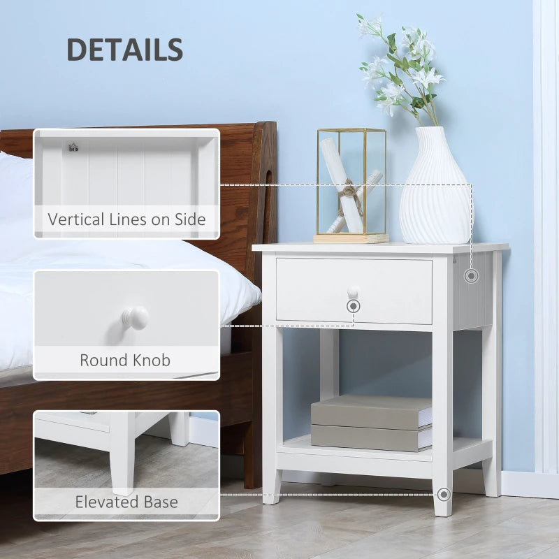Modern Style Nightstand, Small End Table with Drawer and Storage Shelf for Bedroom, Living Room, White