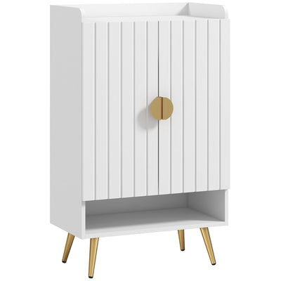 HOMCOM Entryway Narrow Shoe Storage Cabinet with Adjustable Shelves Open Shelf for 15 Pairs White 