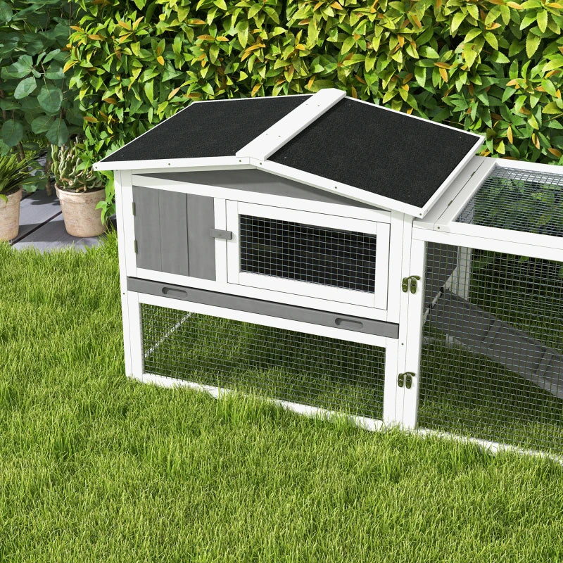 Wooden Rabbit Hutch Guinea Pig House with Removable Tray, Openable Roof, Trough, Run for Tortoises and Ferrets, Grey