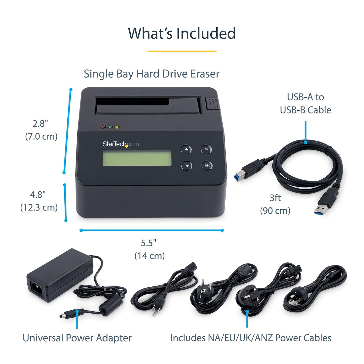 StarTech Single-Bay Hard Drive Eraser & Docking Station, Standalone HDD/SSD Sanitizer with LCD Display, USB 3.0, 9 Erase Modes & SATA III
