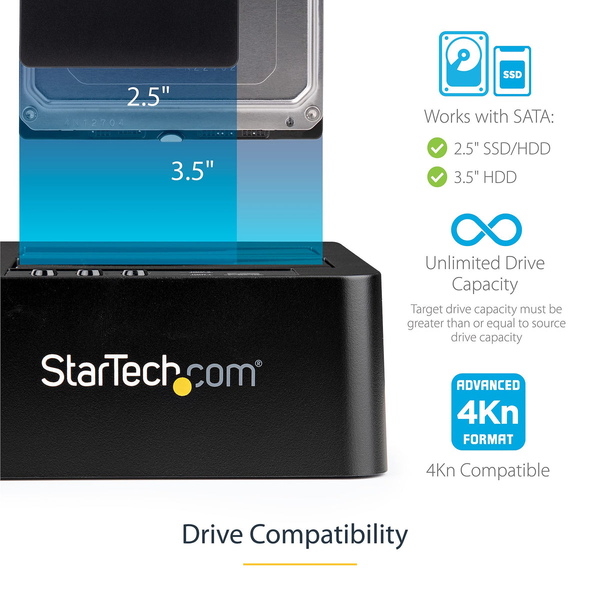 StarTech Dual-Bay Hard Drive Duplicator & Docking Station, Standalone HDD/SSD Cloner, USB 3.2 Gen 2 (10Gbps), SATA III