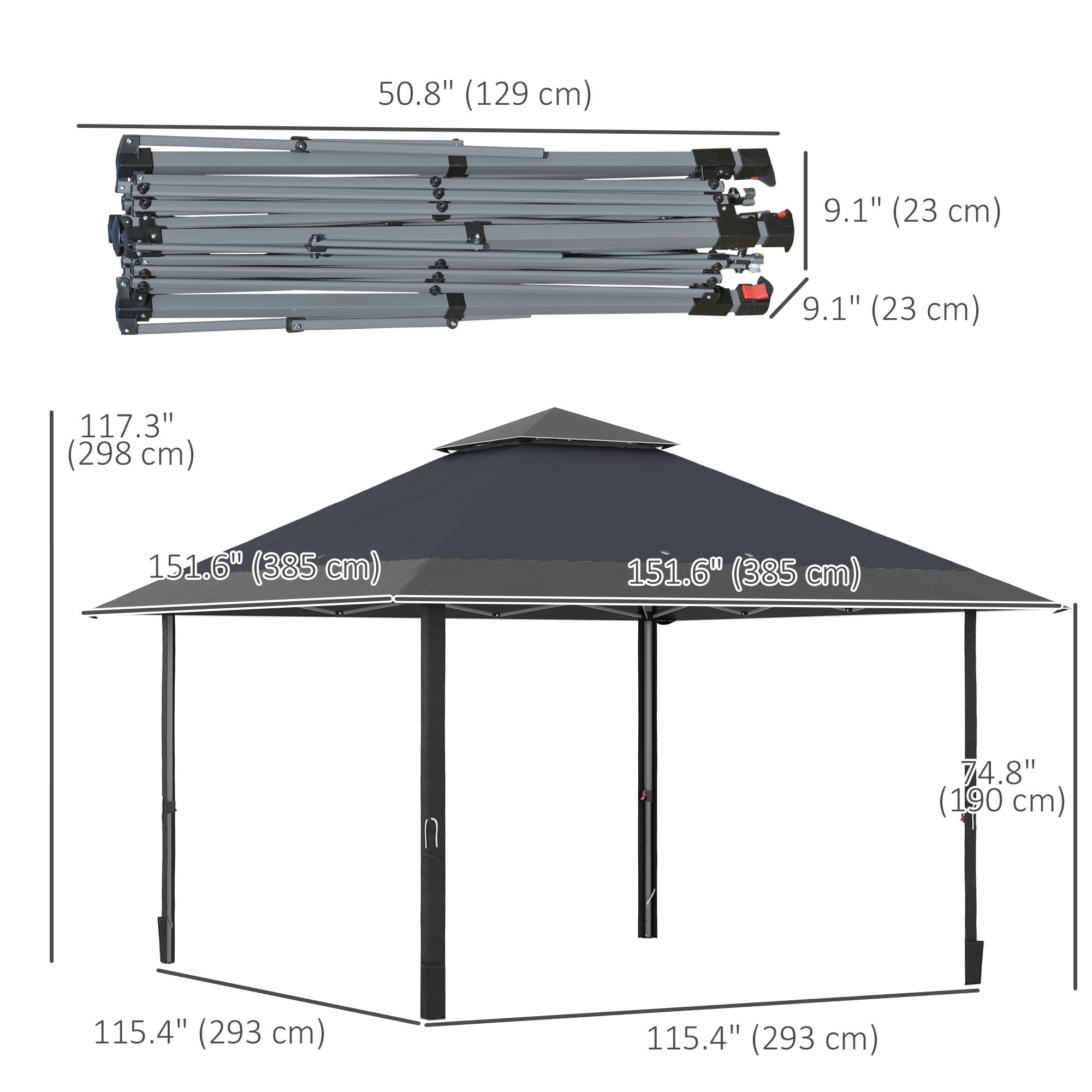 Outsunny 13' x 13' Pop Up Party Tent Outdoor Canopy with Top Vent, 3-Level Adjustable Height, and Roller Bag, Grey 