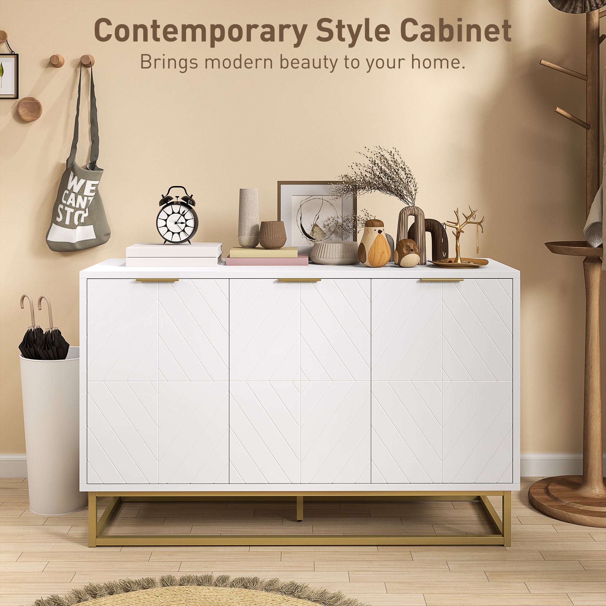 HOMCOM Sideboard Storage Cabinet with 3 Doors and Adjustable Shelves, Kitchen Buffet Cabinet for Dining Room, White 