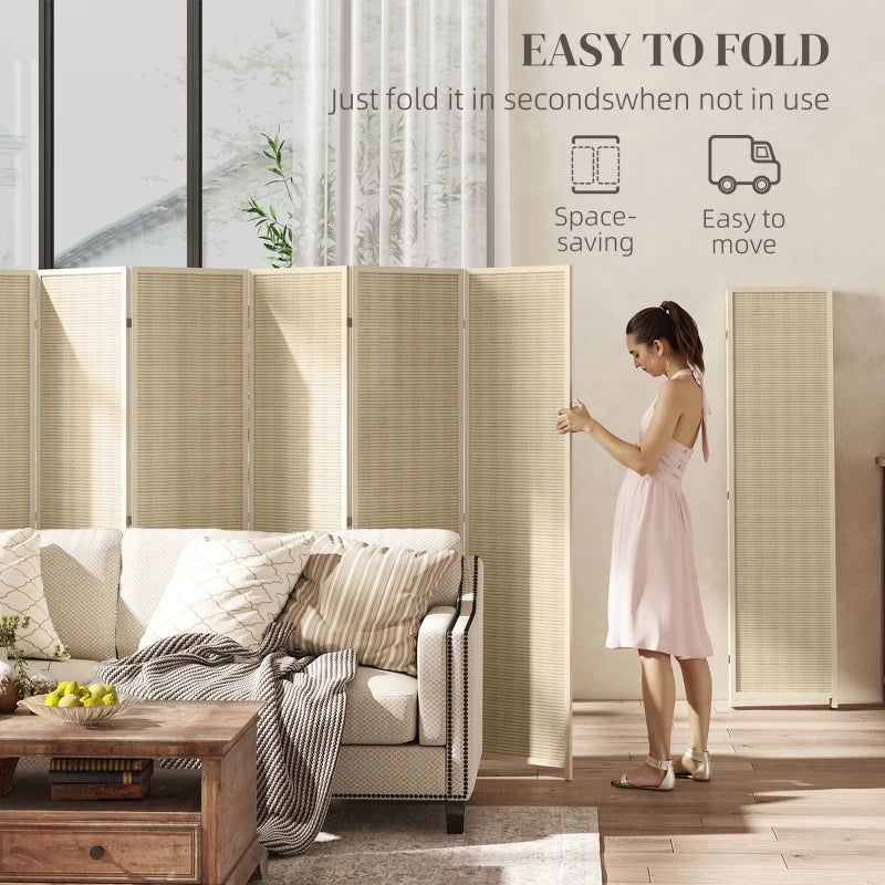 Woven Bamboo Room Divider, 6 Panel Folding Indoor Privacy Screens for Home Office, Natural Wood