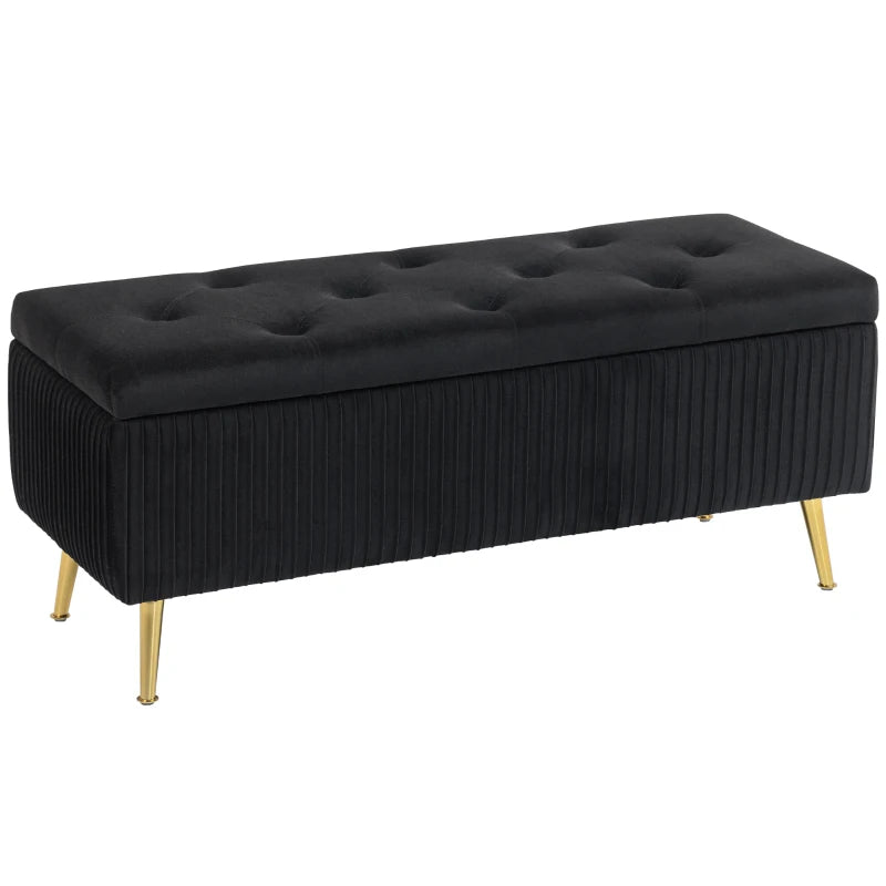 Storage Ottoman Bench, 43 Inch Large Storage Chest with Steel Legs and Padded Seat, Foot Rest, Load 485 lbs, Black