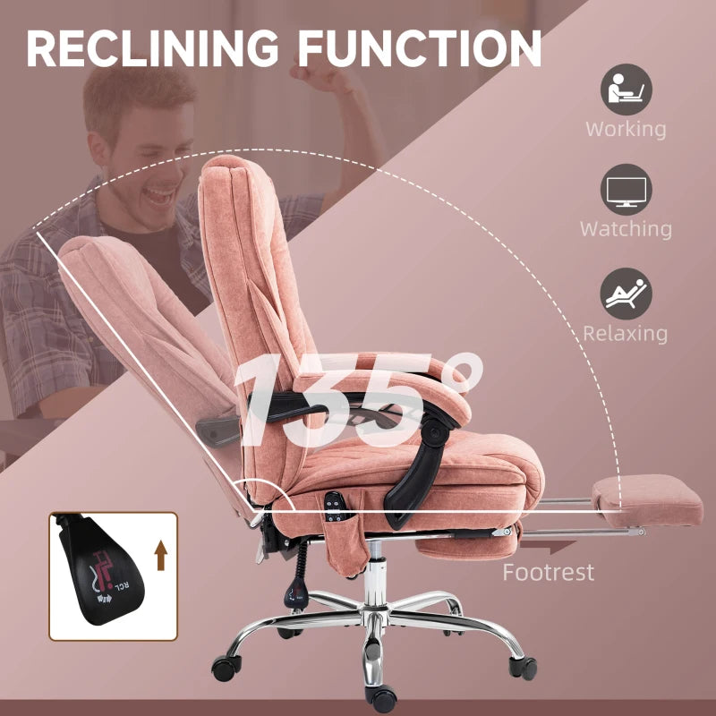 Massage Office Chair, Reclining Computer Chair with Adjustable Height and Footrest, Pink