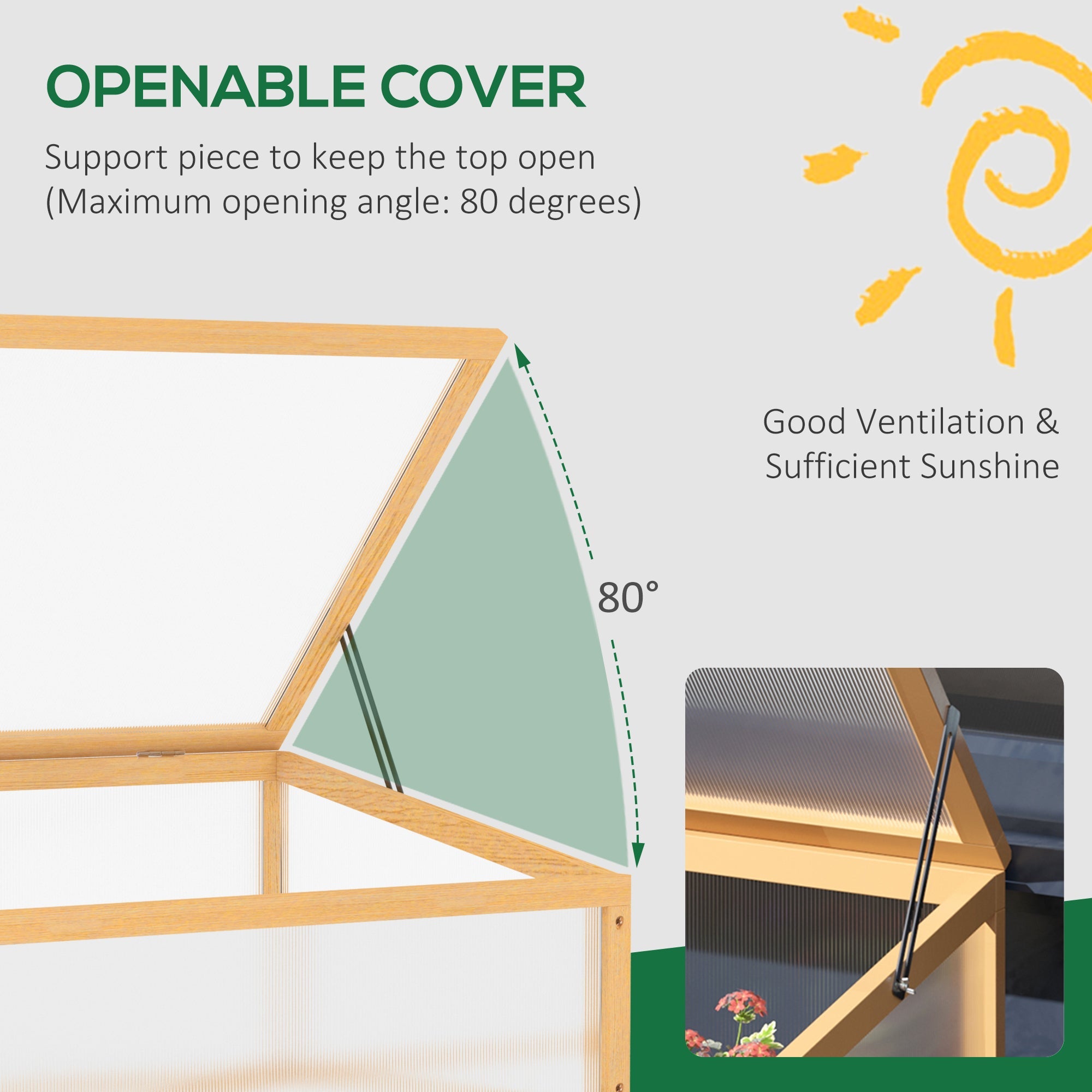 Outsunny Wooden Cold Frame Greenhouse Raised Garden Planter Portable Openable Top 35.5"x23.5"x15.75" Light Brown 