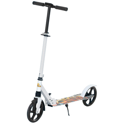 Qaba Kick Scooter for Kids Ages 6-12 with Adjustable Height, Rear-Fender Brake, 200mm Big Wheel, Foldable Design, White 