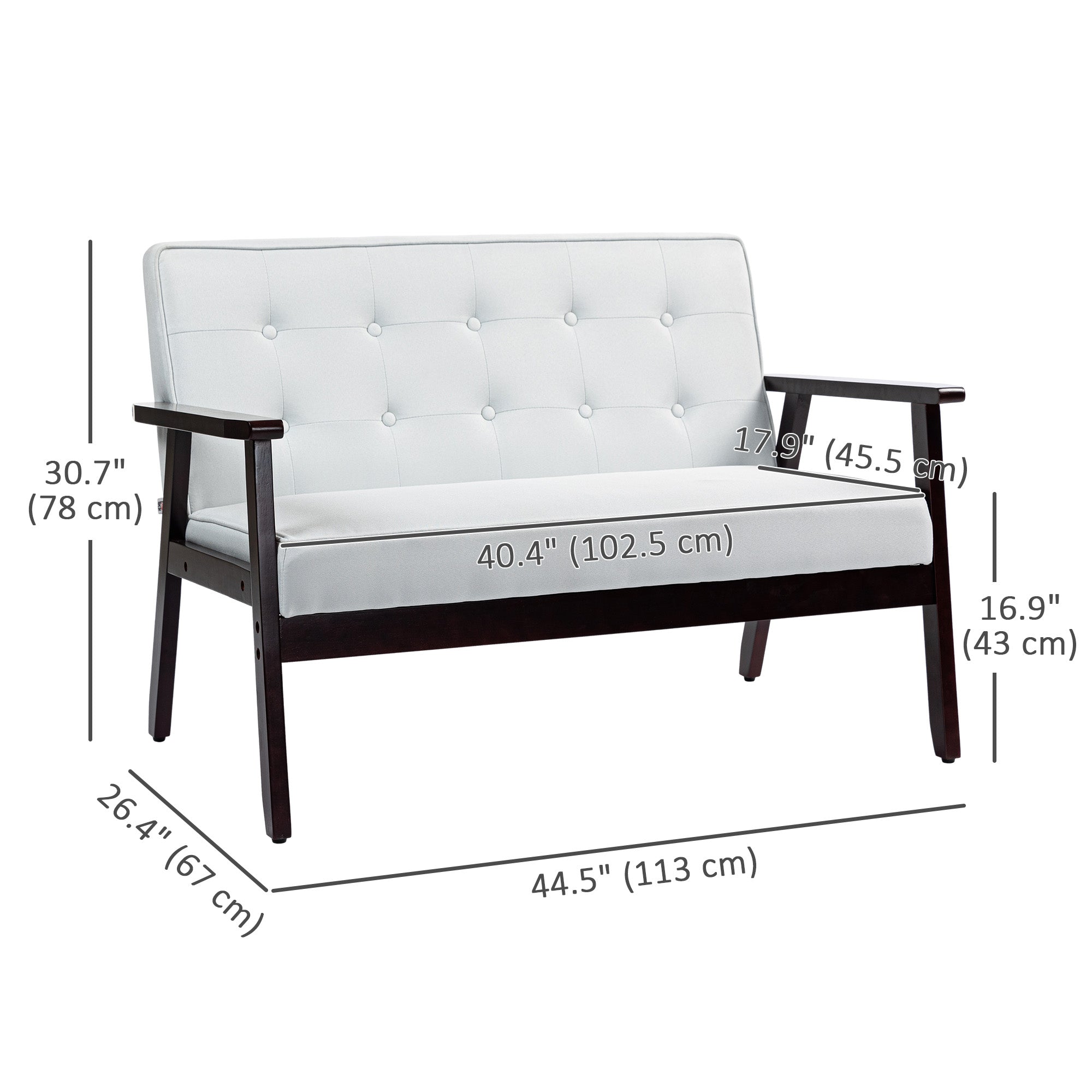 HOMCOM 44.5" 2 Seat Sofa for Bedroom, Modern Upholstered Loveseat with Button Tufted Back and Wood Legs, Cream White 