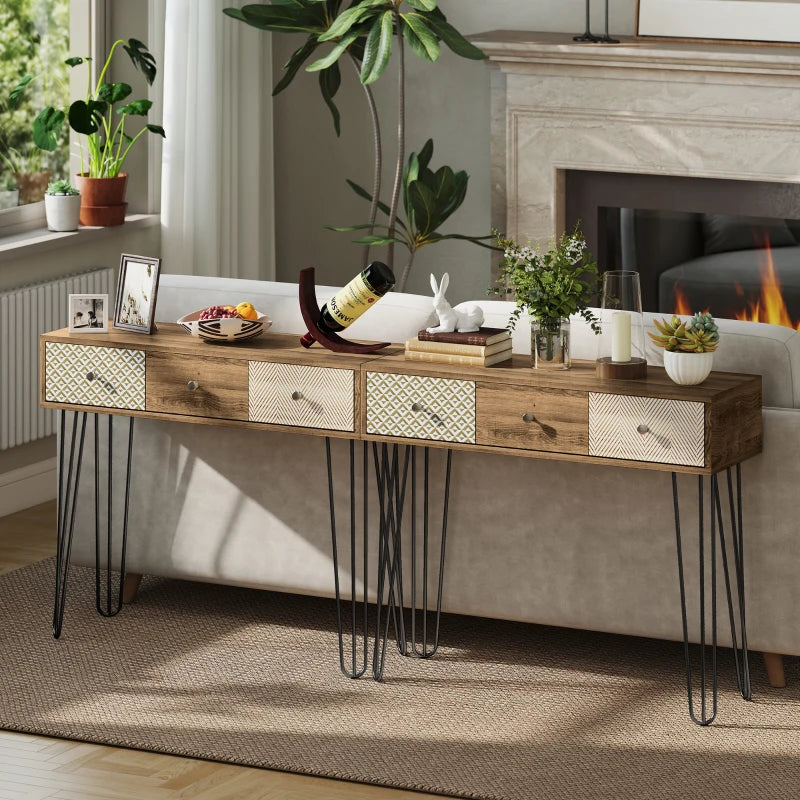 Narrow Console Table with Drawers, 35" Entryway Table with Hairpin Legs for Hallway, Foyer, Living Room, Brown