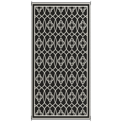 Outsunny 9' x 18' Outdoor RV Rug, Reversible Patio Floor Mat with Carry Bag, Lantern, Black and White 