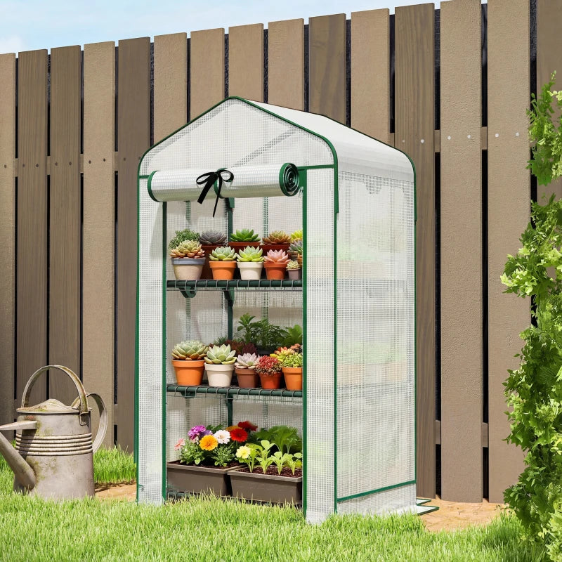 Mini Greenhouse with Screen Roof, Portable Small Greenhouse with Roll-Up Zipper Door, 27.6" x 19.7" x 50", White