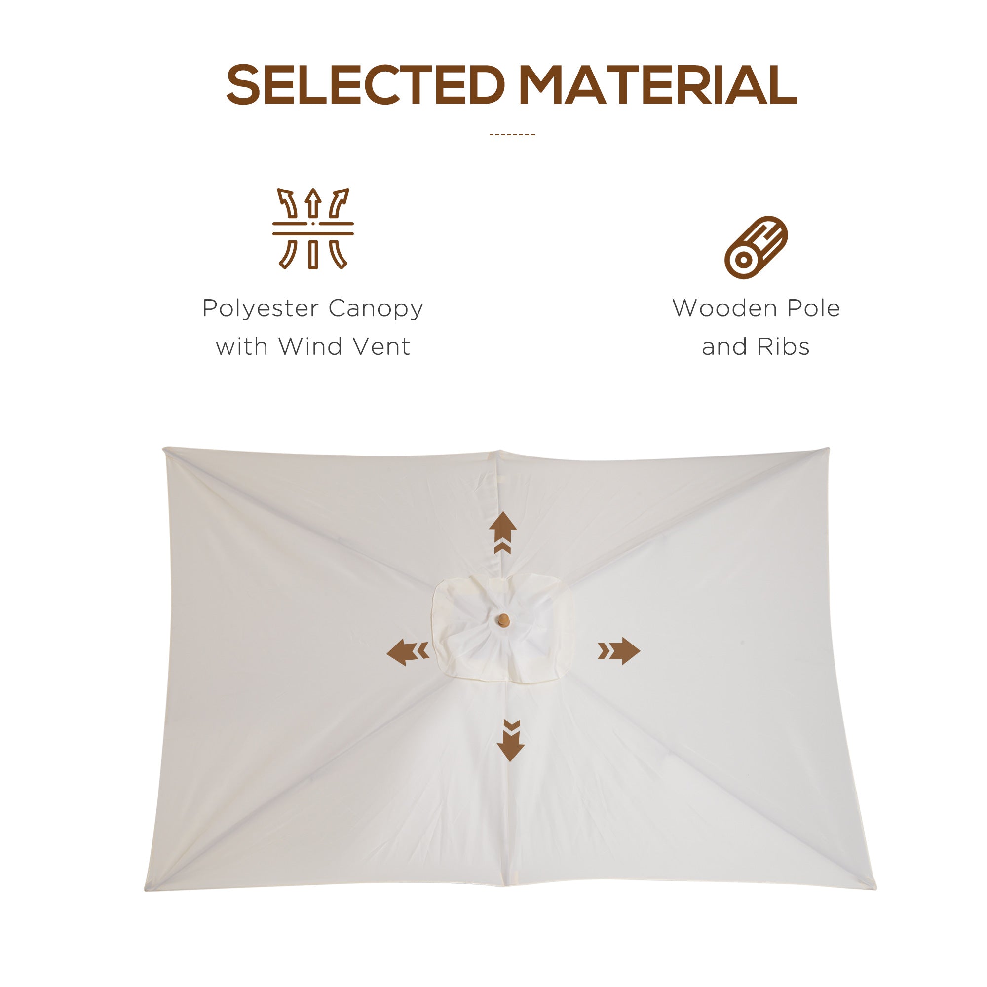 Outsunny 7x10ft Wooden Rectangle Patio Umbrella: Beige Market Garden Parasol Outdoor Sunshade Canopy 