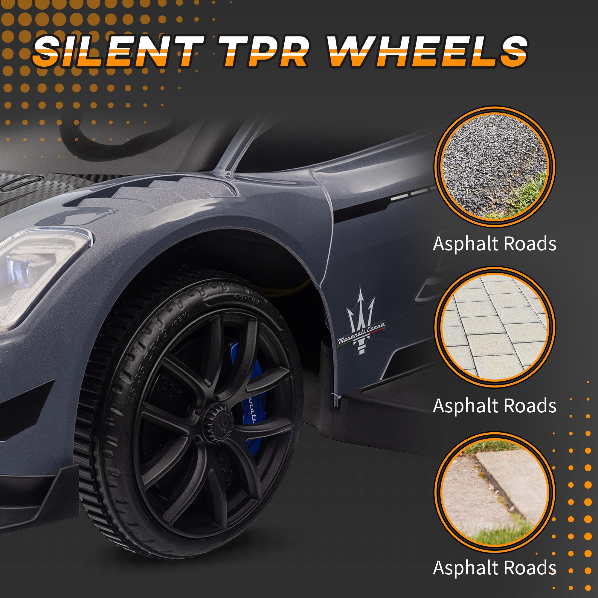 Qaba 6V Maserati GT2 Licensed Electric Car for Kids, Ride on Car with Under Seat Storage, LED Headlights Music, Grey 