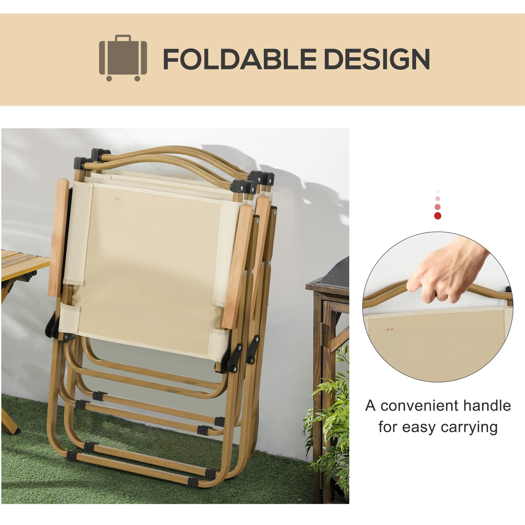 Outsunny 2 Pack Camping Chairs Lightweight Folding Armchairs Portable for Festivals Fishing Beach Hiking Beige 