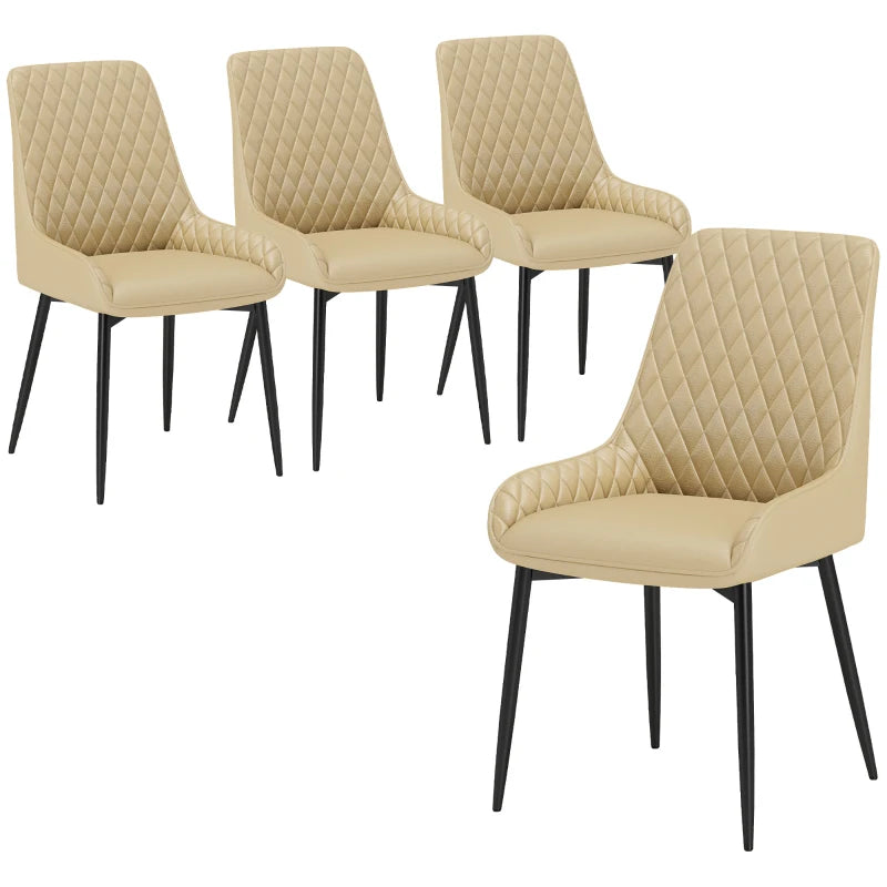 Upholstered Kitchen Chairs, Modern Dining Chairs Set of 4 with Diamond Tufting and Steel Legs for Dining Room, Khaki