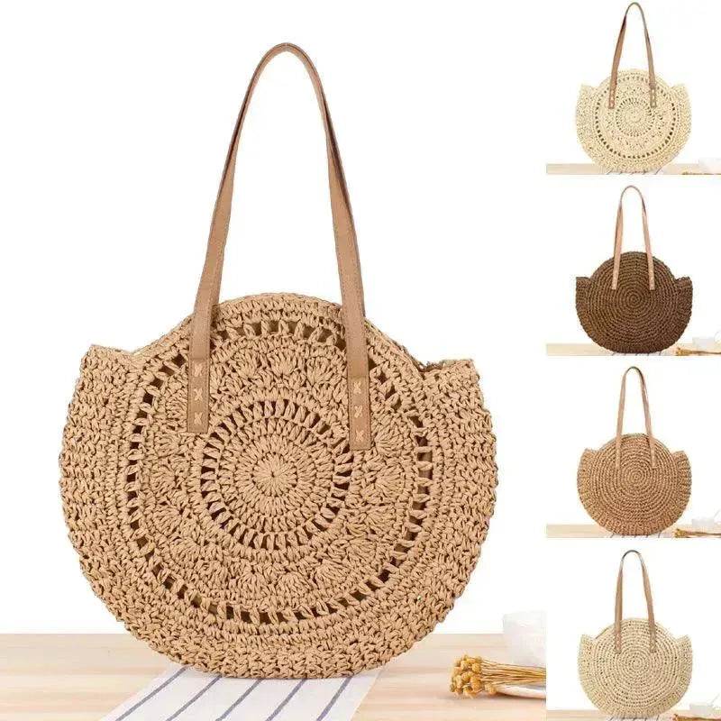 Simple Round Shoulder Bag Straw Handbag Summer Beach Bags 