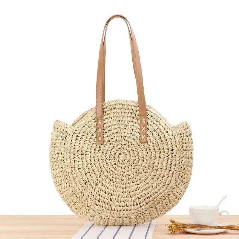Simple Round Shoulder Bag Straw Handbag Summer Beach Bags 