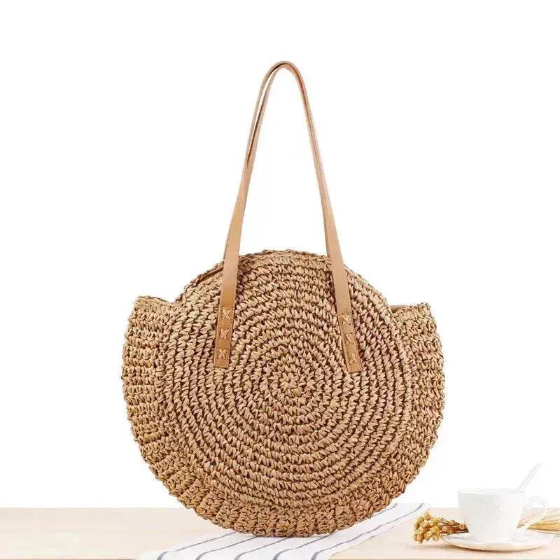 Simple Round Shoulder Bag Straw Handbag Summer Beach Bags 