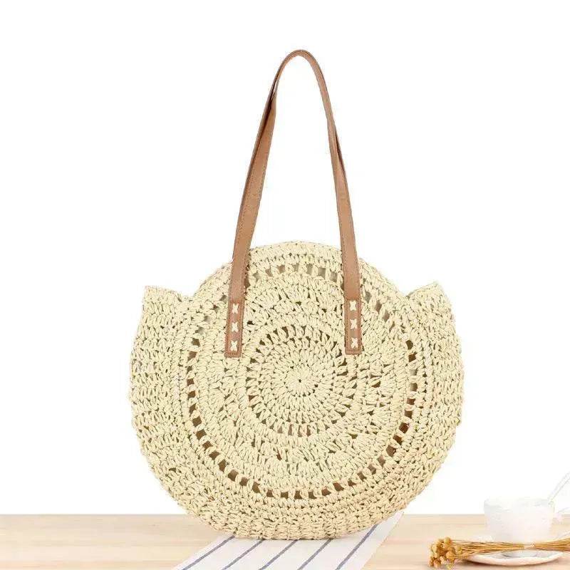 Simple Round Shoulder Bag Straw Handbag Summer Beach Bags 
