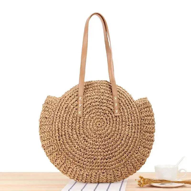 Simple Round Shoulder Bag Straw Handbag Summer Beach Bags 