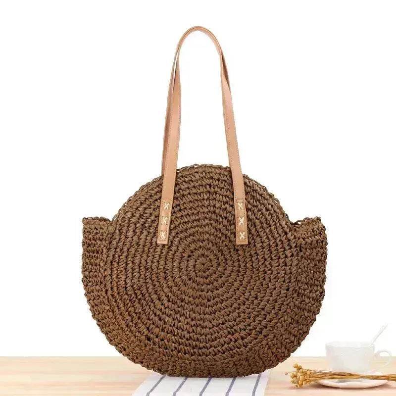 Simple Round Shoulder Bag Straw Handbag Summer Beach Bags 
