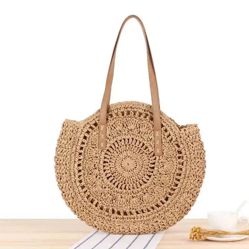 Simple Round Shoulder Bag Straw Handbag Summer Beach Bags 