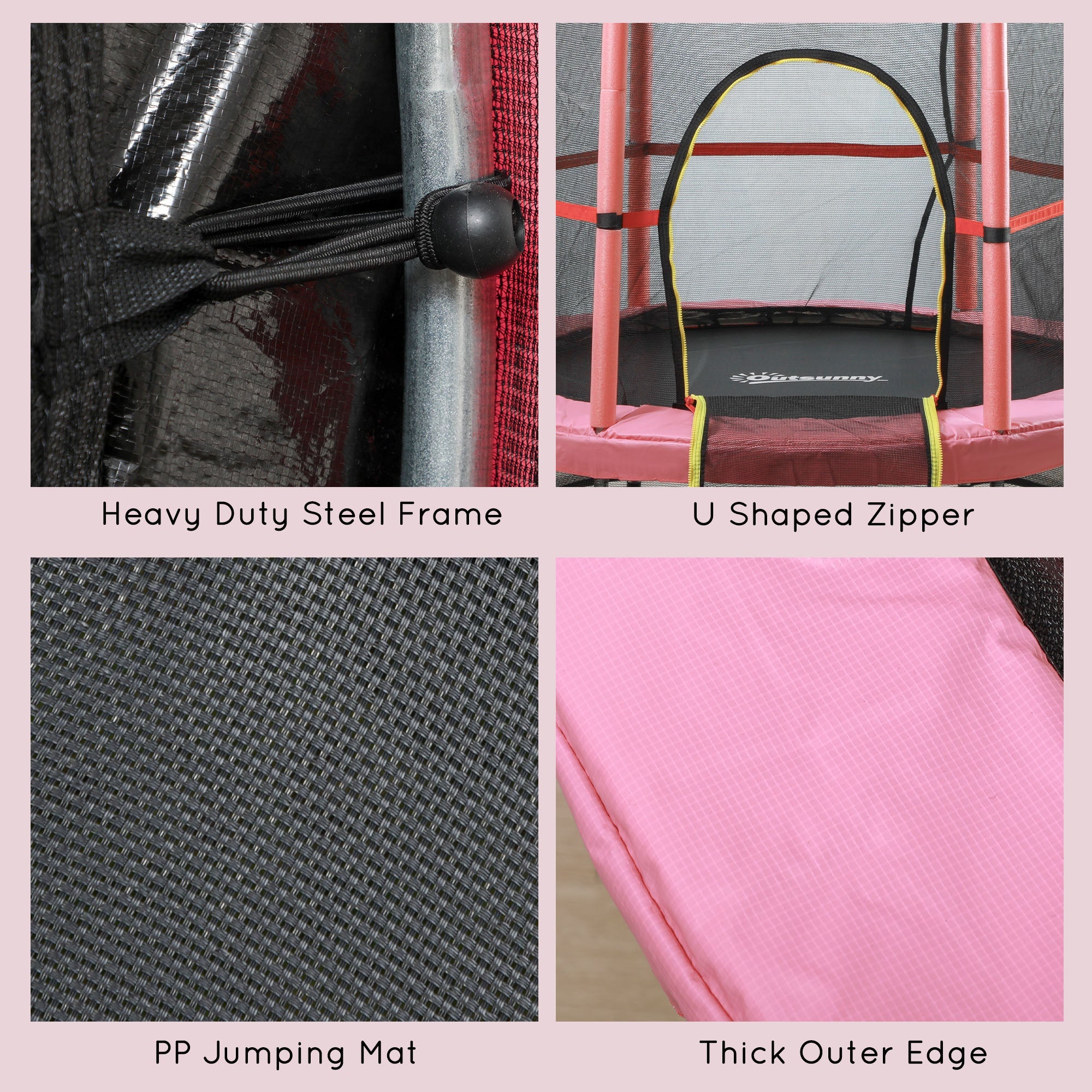 Outsunny 55" Kids Trampoline with Enclosure Net for Indoor/Outdoor, Trampoline for Boys and Girls Age 3-6 Years, Pink 