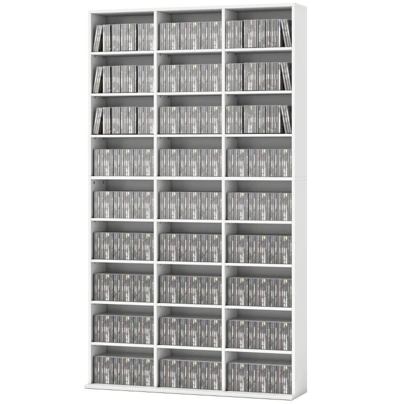 Media Storage Cabinet, 9-Tier DVD Shelf with 21 Adjustable Shelves, Holds 835 CDs, 500 DVDs or 640 Blu-rays, White